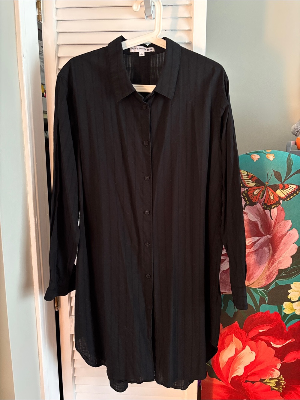 Uniqlo Ines De La Fressange Paris Black Long Sleeve Button-Down Shirt Tunic